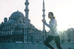 Lady running in Istanbul